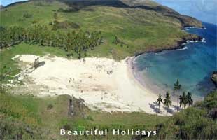 easter island beach scene