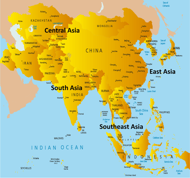 Asia Map Showing Countries Regions