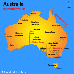 map of australian showing adventure highlights