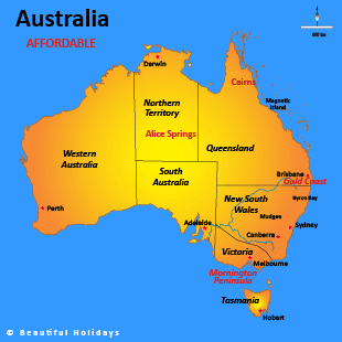map of australian showing most affordable countries