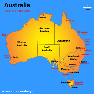map of australia showing best beach holidays locations