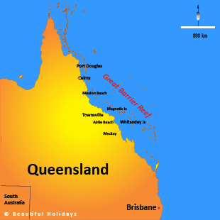 map of great barrier reef showing tourist highlights