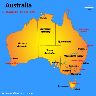 map of australian showing romantic highlights