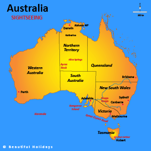 map of australian showing sightseeing highlights