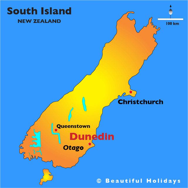 Dunedin Map South Island Beautiful New Zealand Holidays
