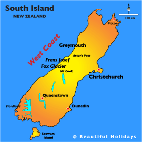 map of west coast in new zealand