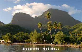 mountains and beach on north east moorea island