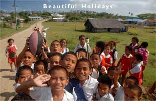 school kids in a Tongan village
