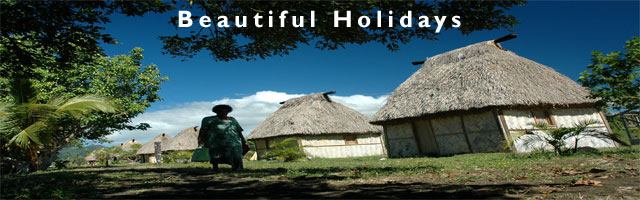 traditional Fijian thatch village in the islands