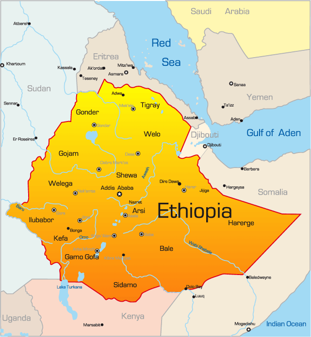 Ethiopia Map Showing Attractions & Accommodation