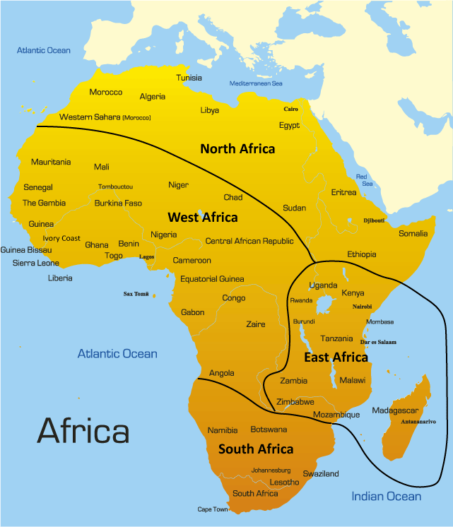African Map Highlighting Popular Travel Regions