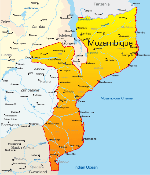 Mozambique Map Showing Attractions &