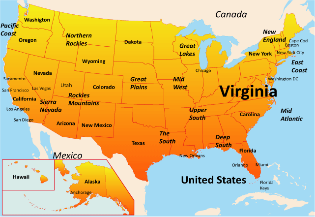Virginia Map Showing Attractions & Accommodation