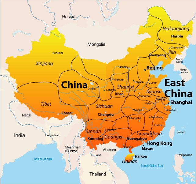 East China Map Showing Attractions & Accommodation