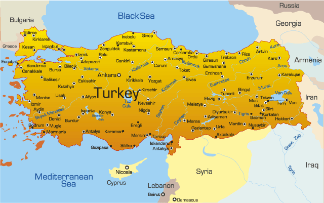 Turkey Map Showing Attractions & Accommodation
