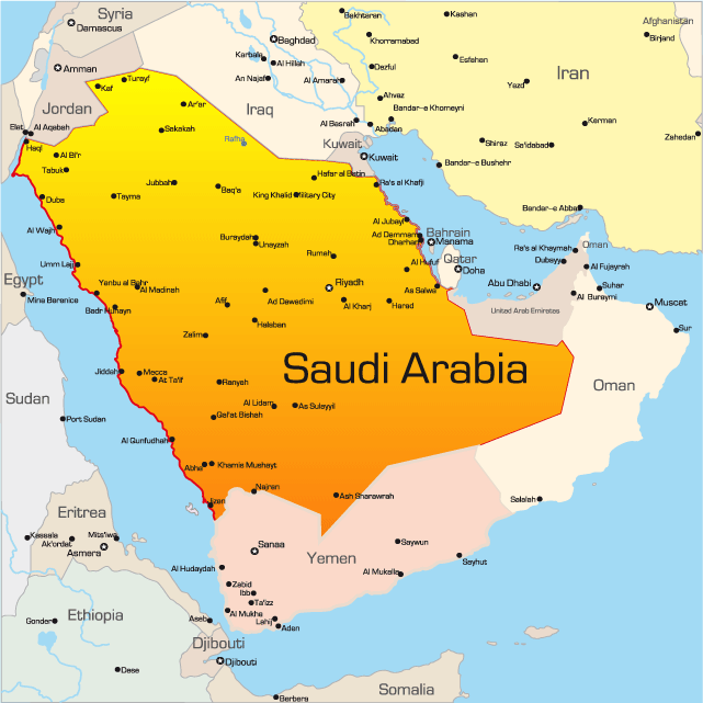 Dubai Saudi Arabia Map