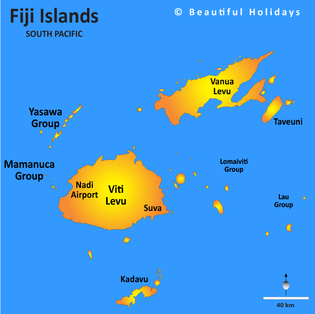 Fiji Map Showing Main Tourist Regions
