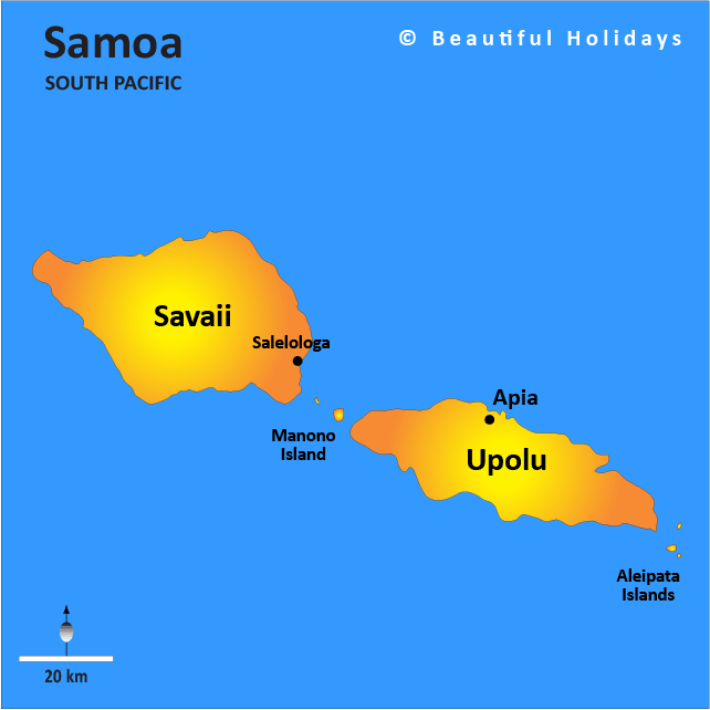 large map of samoa showing main tourist regions