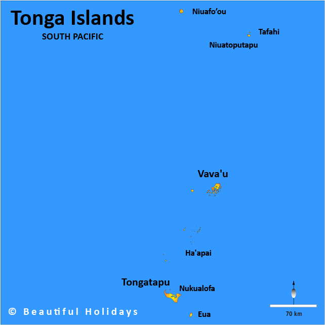 Tonga Map Showing Main Tourist Regions